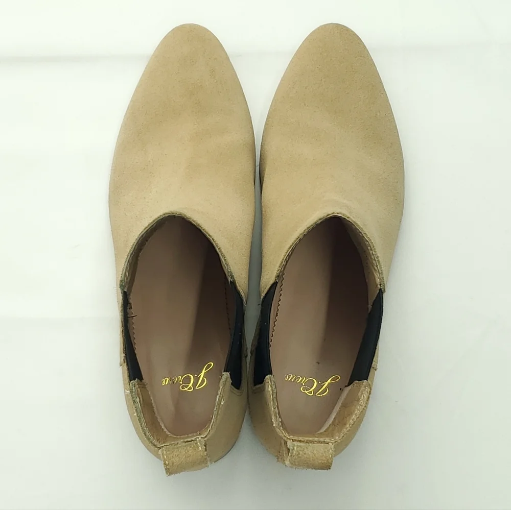 J. Crew Womens Pull-On Chelsea Ankle Boots Suede Leather Low Heel Beige/Tan Sz 8
